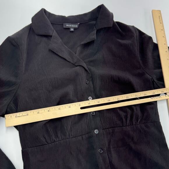 Pleione Top Womens Small Black Button Down Smocked‎ Anthropologie - Picture 5 of 6